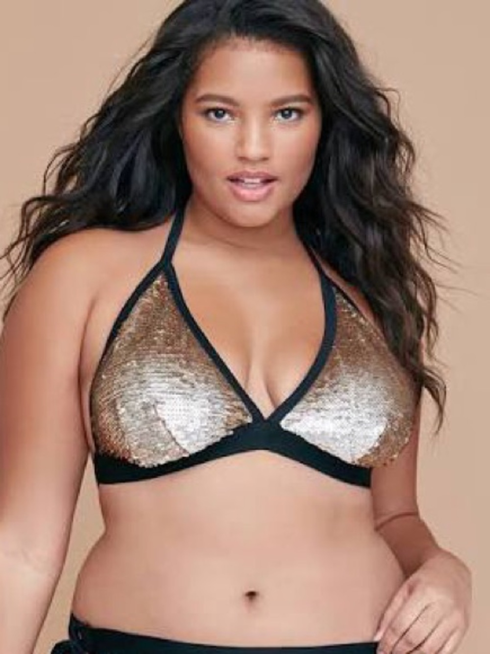 NWOT Cacique Disco Glam Sequin Triangle Bikini Top